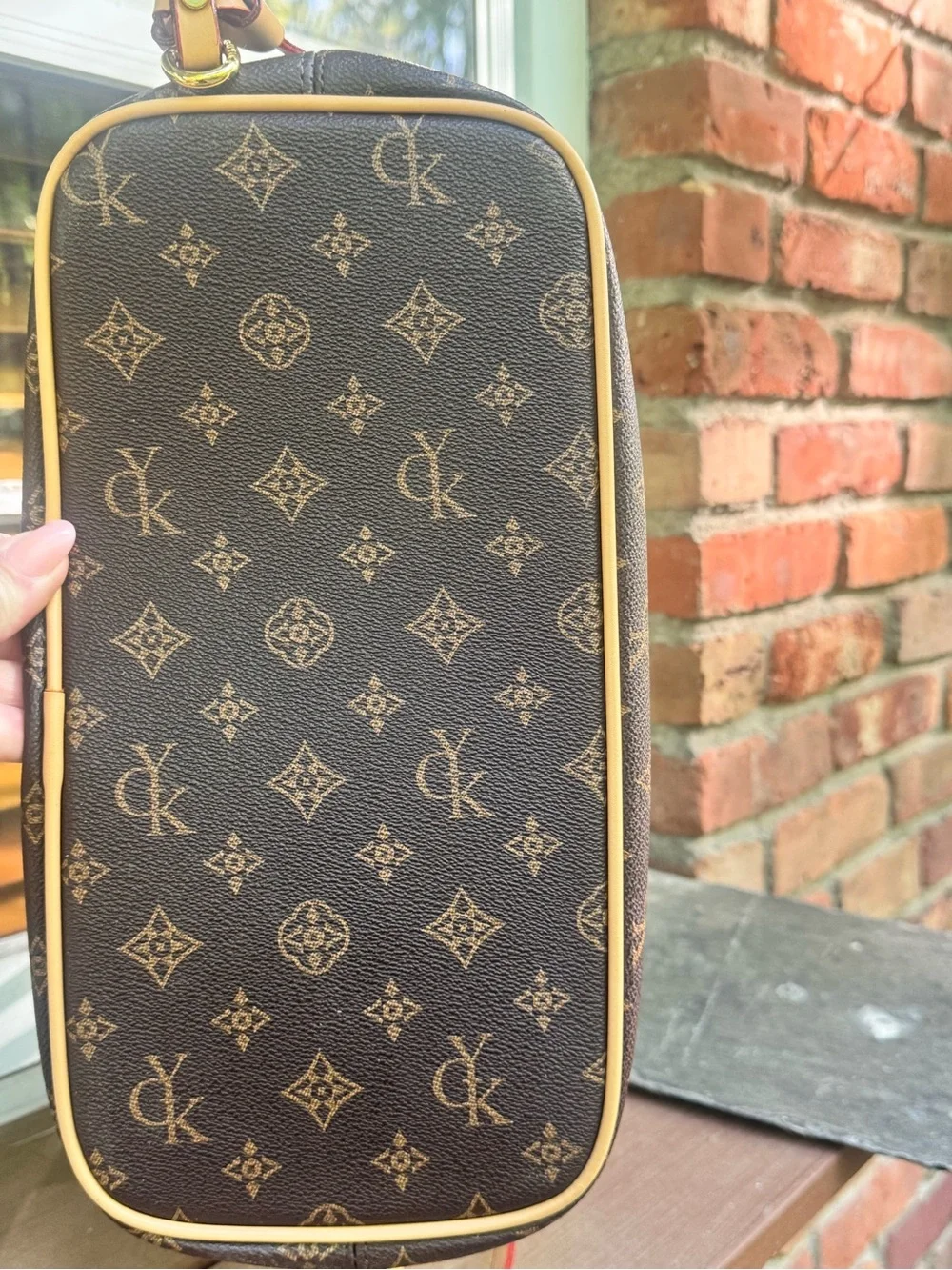 Guyika Brown Monogram Tote with Tan Trim - Picture 8 of 16